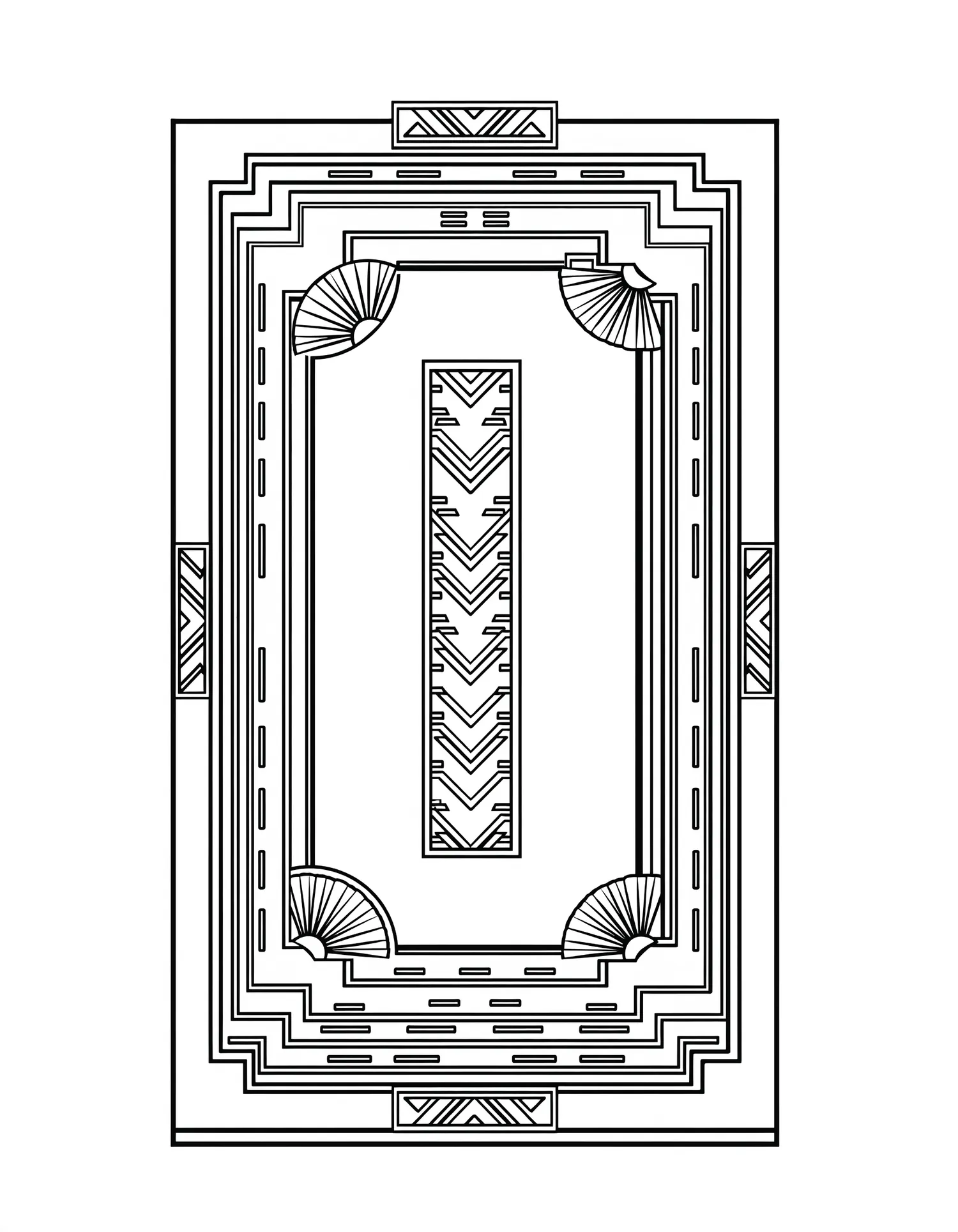 Cadre Ornemental Art Déco Vertical, Coloriage géométrique à imprimer gratuitement